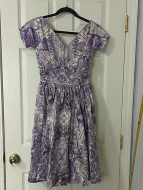 Lavender Marble-Print V-Neck Midi Dress